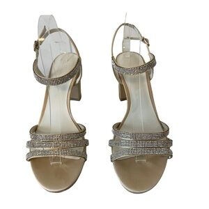 Satin Block Heel Sandals With Pave Crystal Straps | David’s Bridal - Size 9